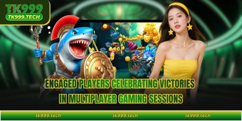 Engaged players celebrating victories in multiplayer gaming sessions